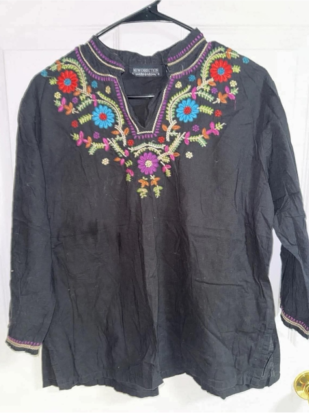 new directions Black Tunic with Multicolor Floral Embroidery